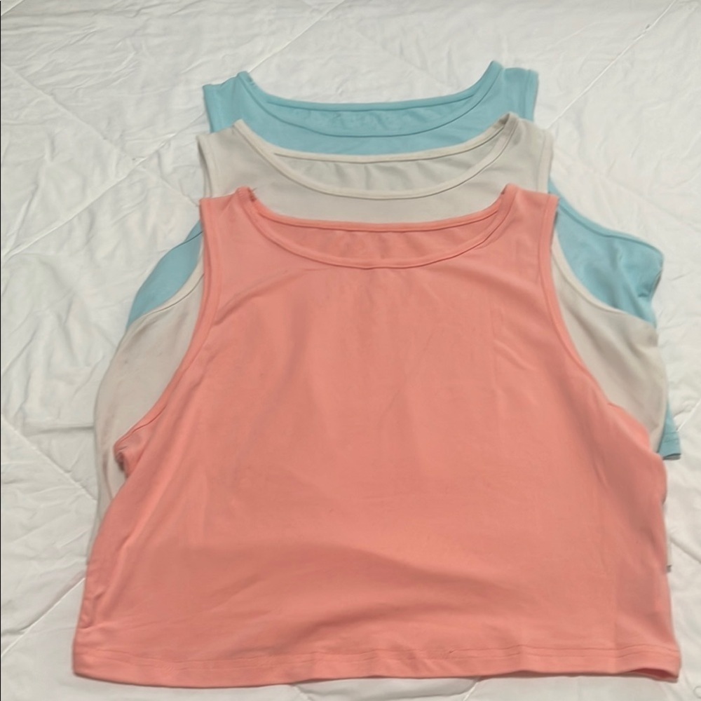 Blue peach and cream Sleeveless Crop Top with Scoop Neckline #101 lot of 3